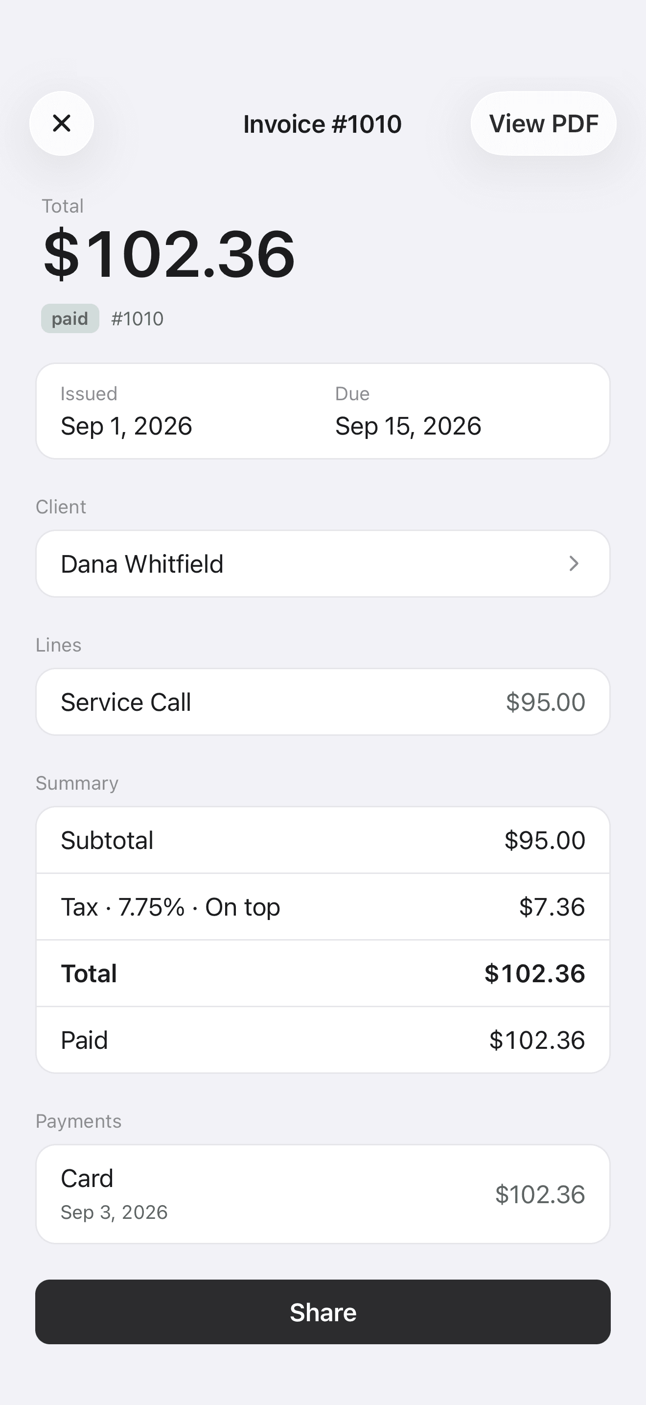 Paid invoice on iPhone