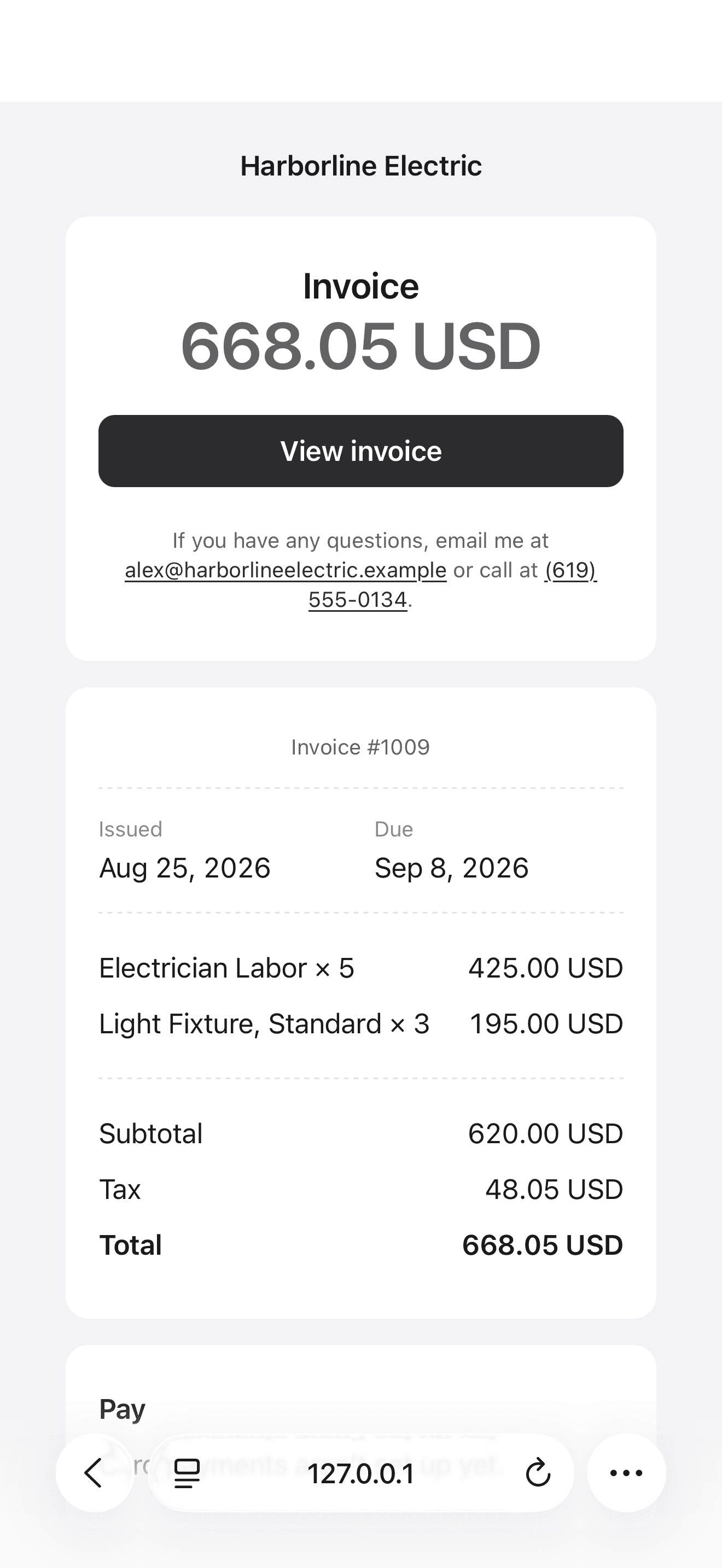 Client approving an estimate in a browser