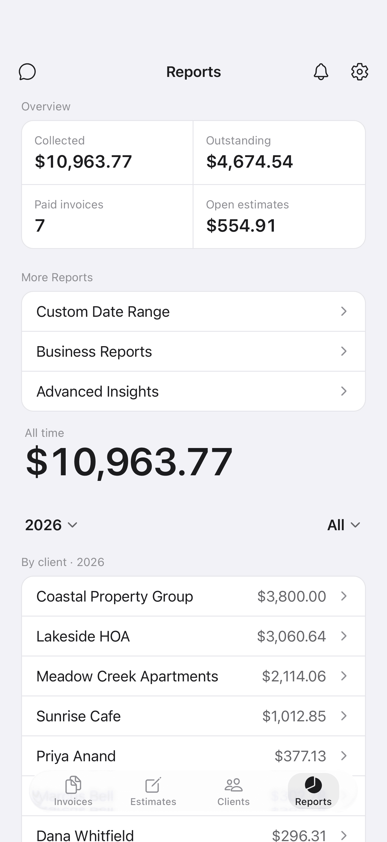 Reports overview on iPhone